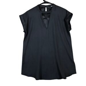 Express Womens Blouse Black V Neck Key Hole Cap Sleeve Stretch Medium
